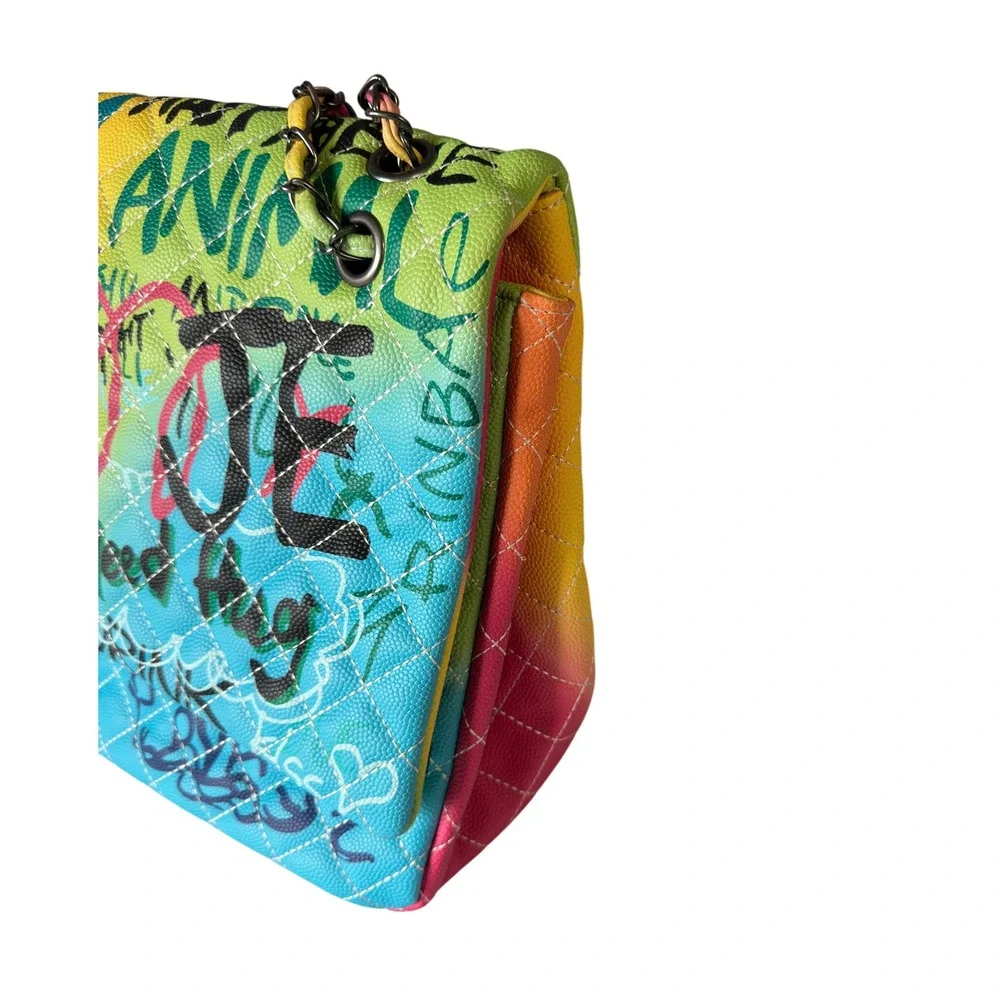Graffiti Princess Rainbow Quilted Shoulder Bag Street Art Chain Strap Purse KC